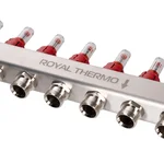 Коллектор Royal Thermo нерж. в сборе с расходомерами 1" ВР-3/4" НР с автомат. воздухоотвод-ми 8 вых. 6