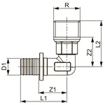 Уголок TECE соединительный с ниппелем 20x1/2", латунь 2