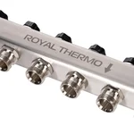 Коллектор Royal Thermo нерж. в сборе универсальный 1" ВР-3/4" НР с автомат. воздухоотвод-ми 9 вых. 6